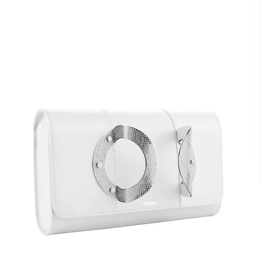 Perrin Paris La Croisette  Strass White Leather Clutch With Swarovski Cr… - Picture 8 of 16